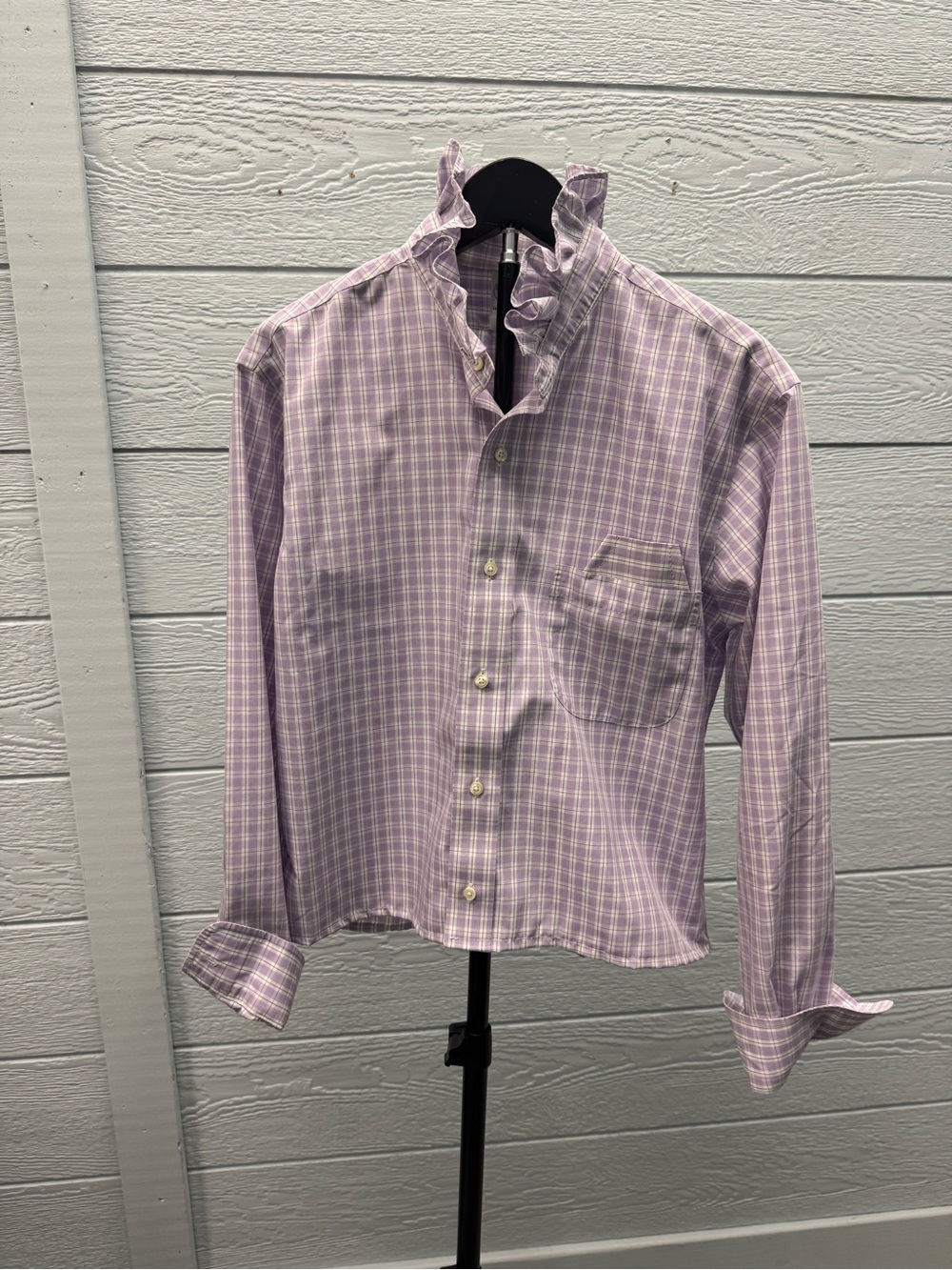 Brooks Brothers Lavender Plaid Ruffle-Collar Blouse